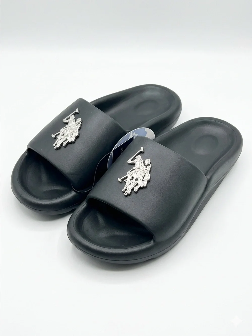 NWT U.S. Polo Assn. Slide Sandals in Black or Beige w/ Polo Logo